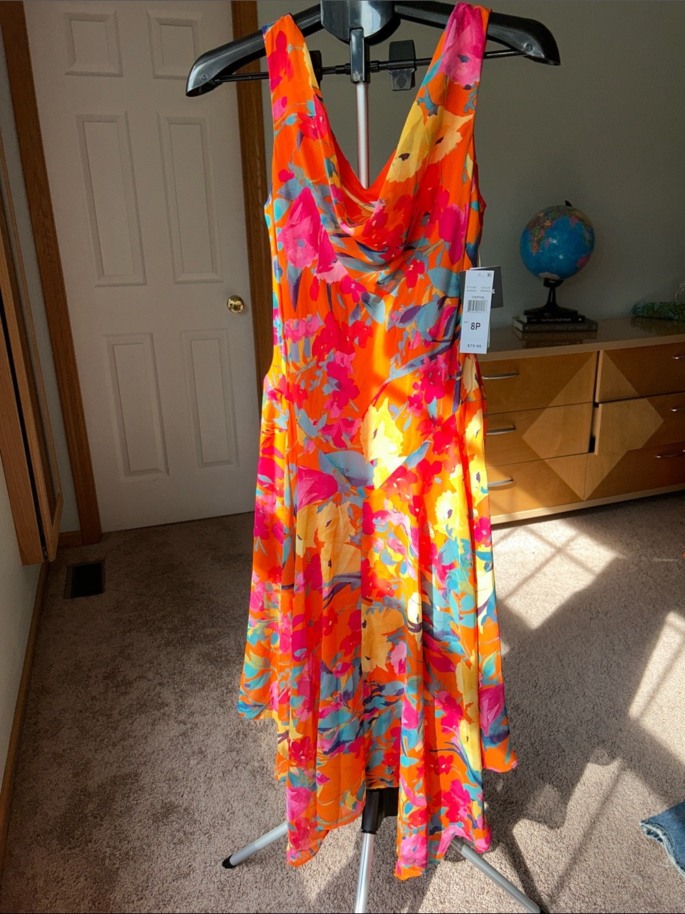 Signature by Robbie Bee Orange Floral Cowl Asymmetrical Sundress